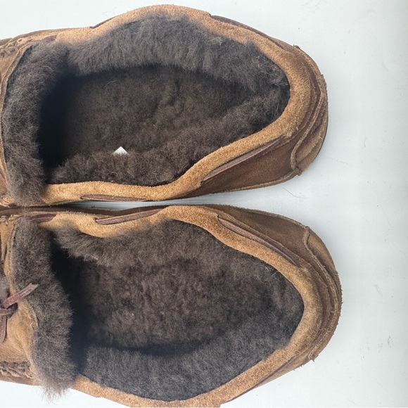 LL Bean Wicked Good Slippers Brown Suede Leather Size 13 Wide Shearling Cozy - Picture 9 of 9